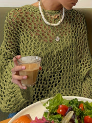 Women's Plus Size Hollow Out Long Sleeve Sweater