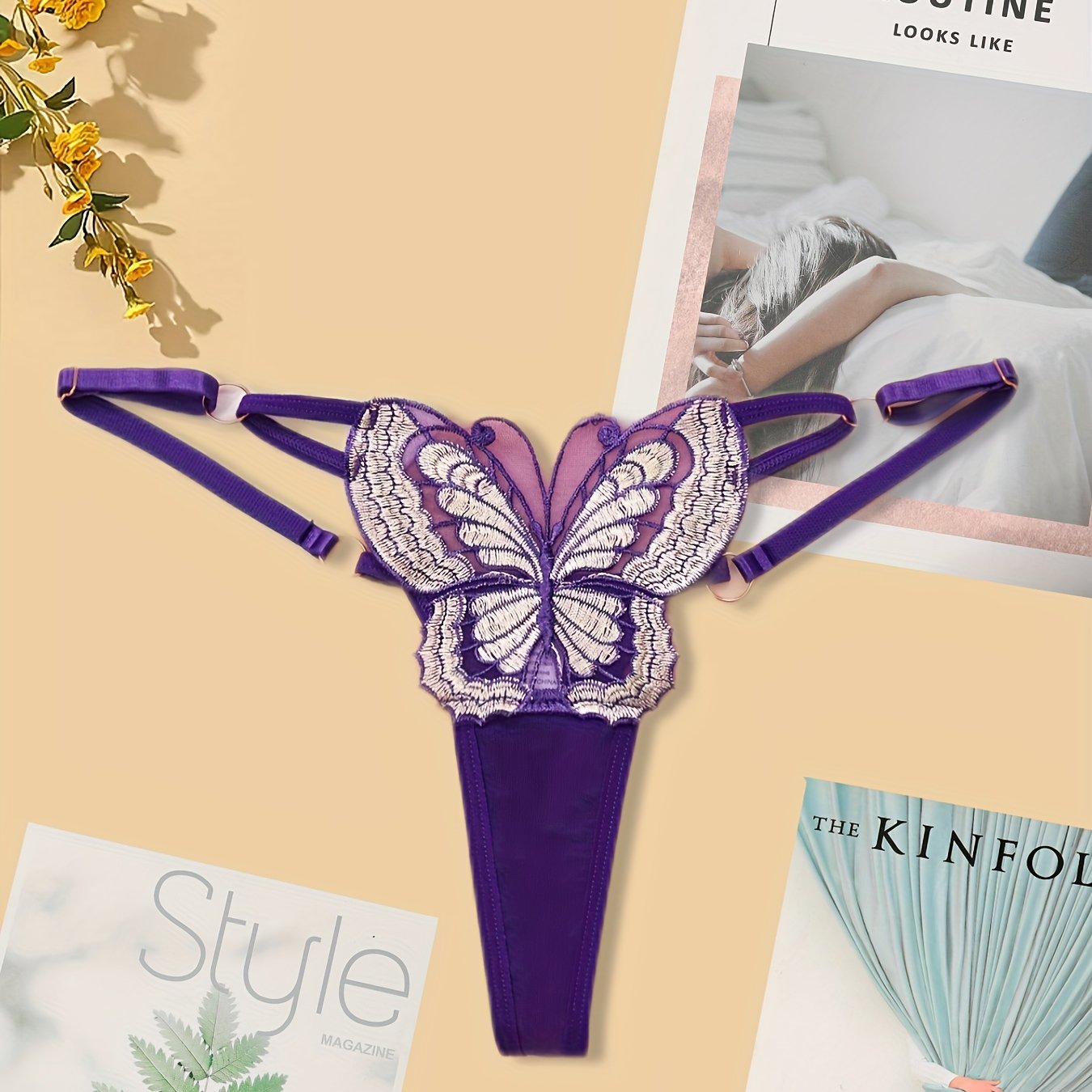 Sexy Butterfly Embroidery Thongs Low Waist Panties