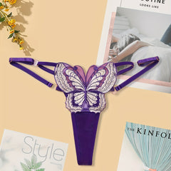 Sexy Butterfly Embroidery Thongs Low Waist Panties