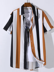 Men's Striped Colorblock Short Sleeve Shirt