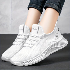 Women's Solid Knit Sneakers Lace Up Low Top Mesh Sports Shoes