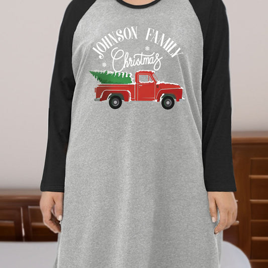 Plus Size Christmas Nightdress Women's Truck With Christmas Tree Tee Sleep Dress