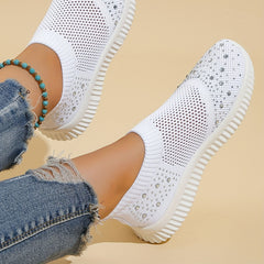 Women's Rhinestone Slip On Sneakers Breathable Casual Outdoor Shoes