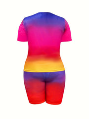Women's Ombre & Graphic Print Tee & Shorts Set