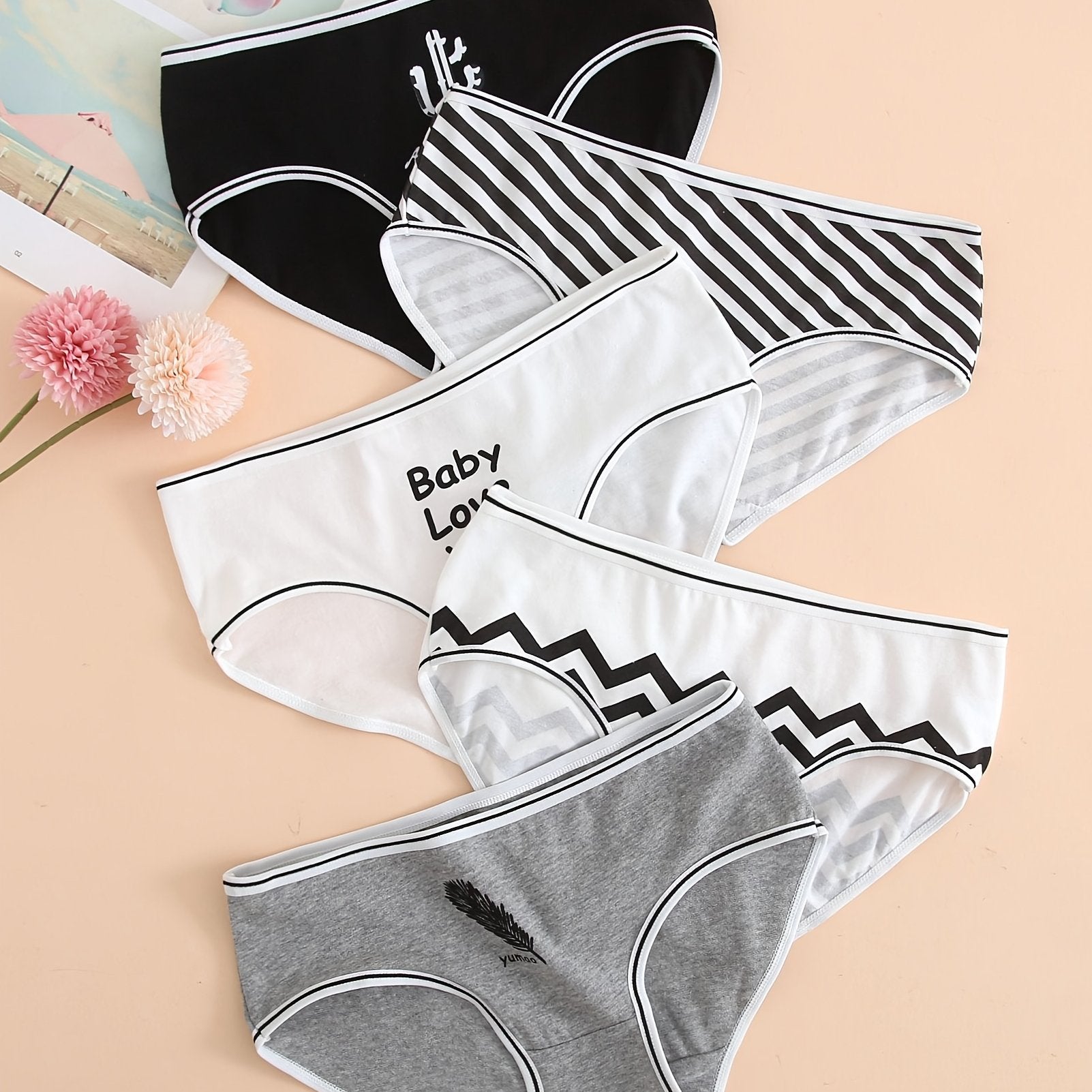 5 Pack Cotton Mid Waist Briefs Panties Women's Underwear