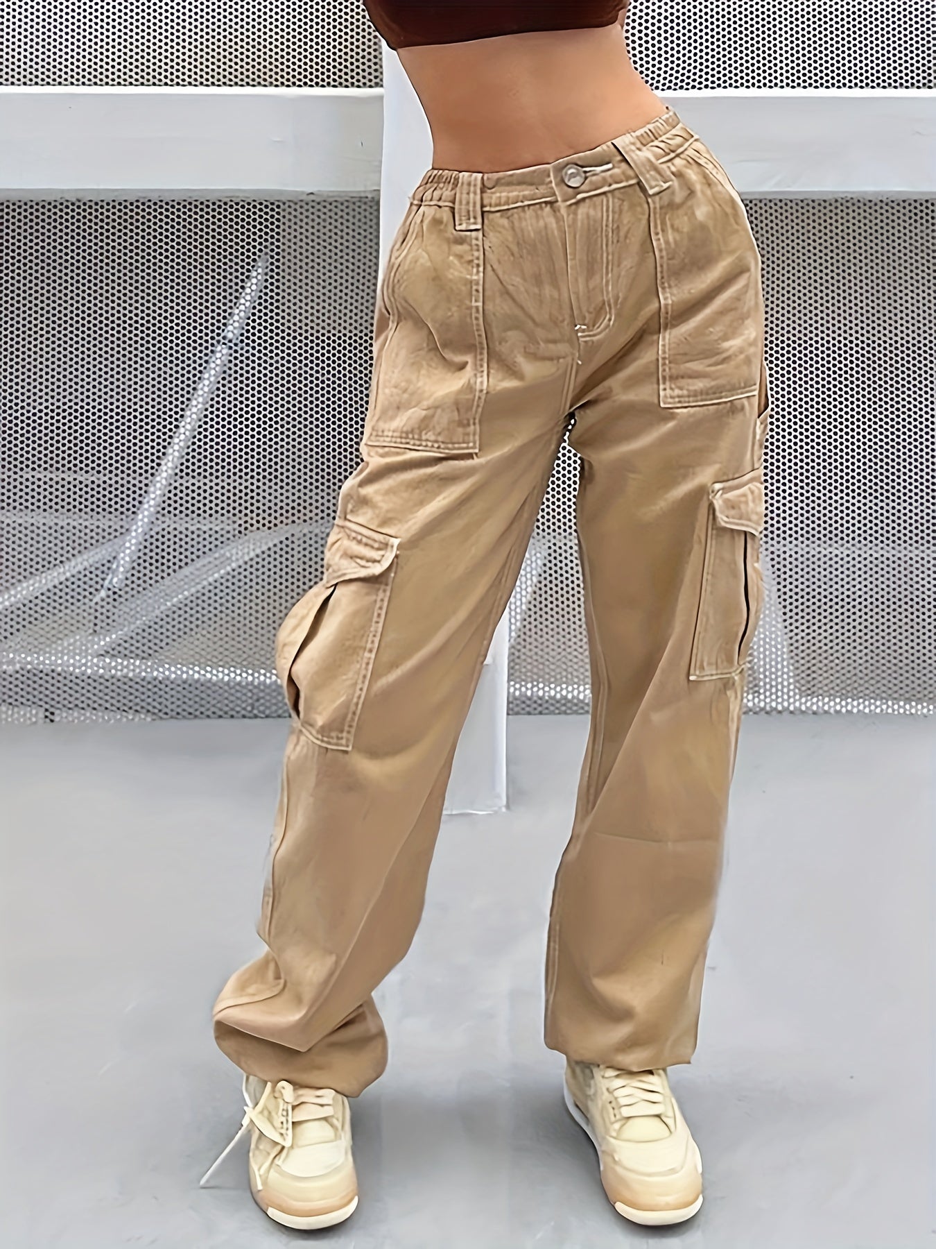 Vintage Khaki Cargo Pants Y2K Kpop Style Women's Jeans