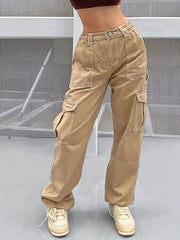 Vintage Khaki Cargo Pants Y2K Kpop Style Women's Jeans