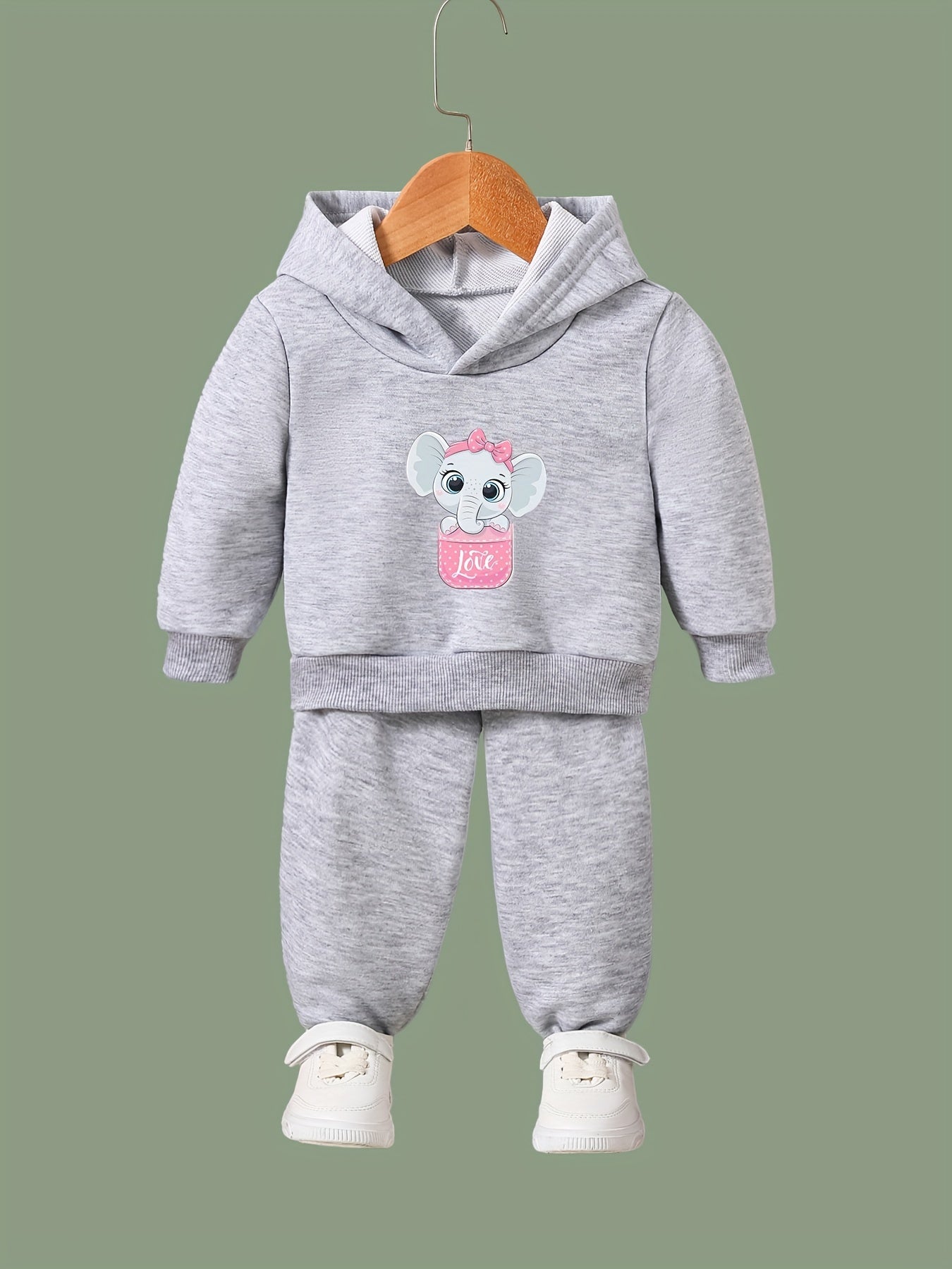 Kids Elephant Pocket Print Hoodie & Pants Set