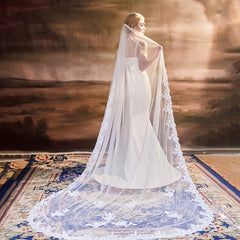 3m Long Bridal Veil w/ Lace Soft Tulle Wedding Headpiece Romantic Theme