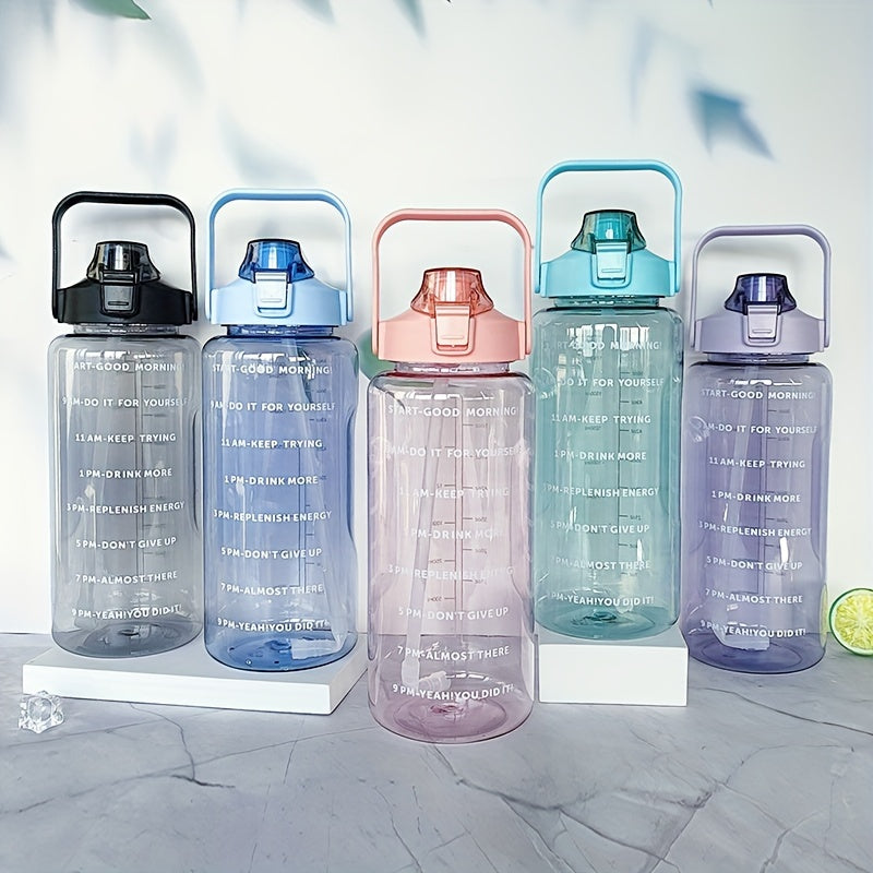 2L Portable Flip Top Water Bottle Clear Water Cup With Time Marker