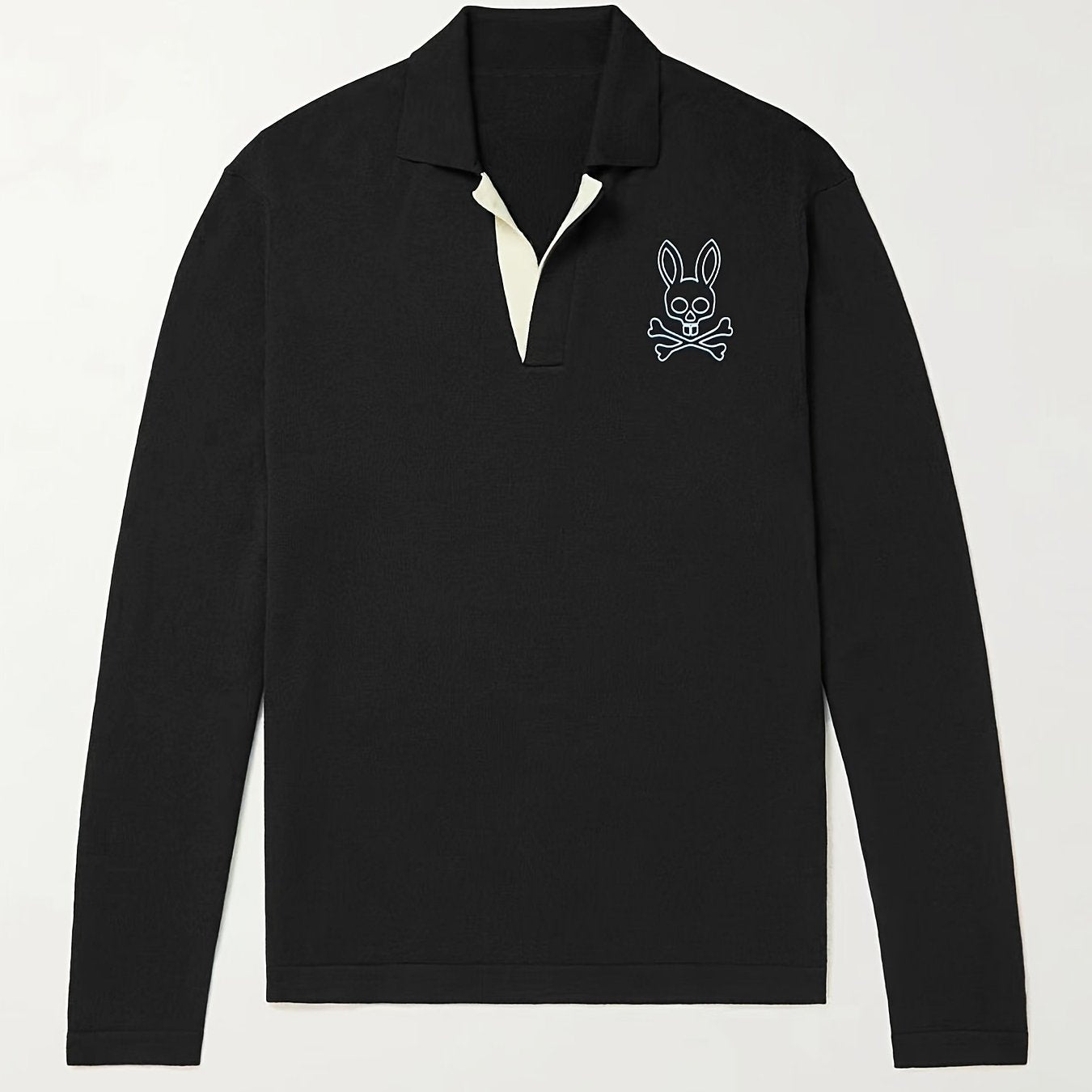 Rabbit Skull Pattern Knit Polo Shirt Men's Casual Lapel Sweater