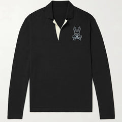 Rabbit Skull Pattern Knit Polo Shirt Men's Casual Lapel Sweater
