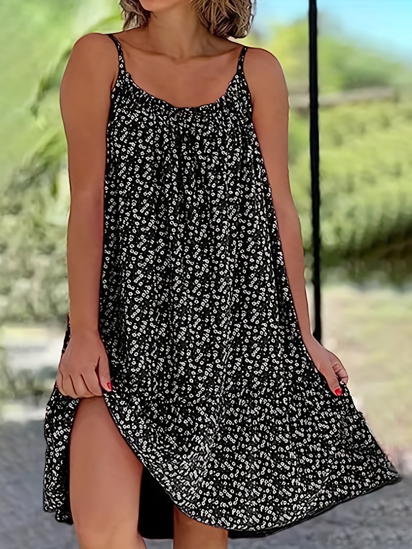 Ditsy Floral Print Dress Spaghetti Strap Ruched Dress