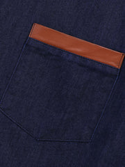Men's Casual Cotton Navy Denim Button Up Shirt With Stripe Lining