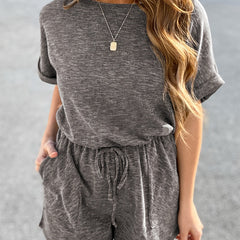 Casual Drawstring Waist Romper Jumpsuit Short Sleeve Women's Clothing