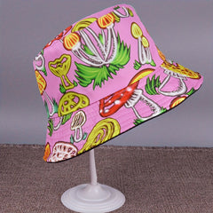 Mushroom Vegetable Print Fisherman Hat Sunshade Double-sided Brim Hat