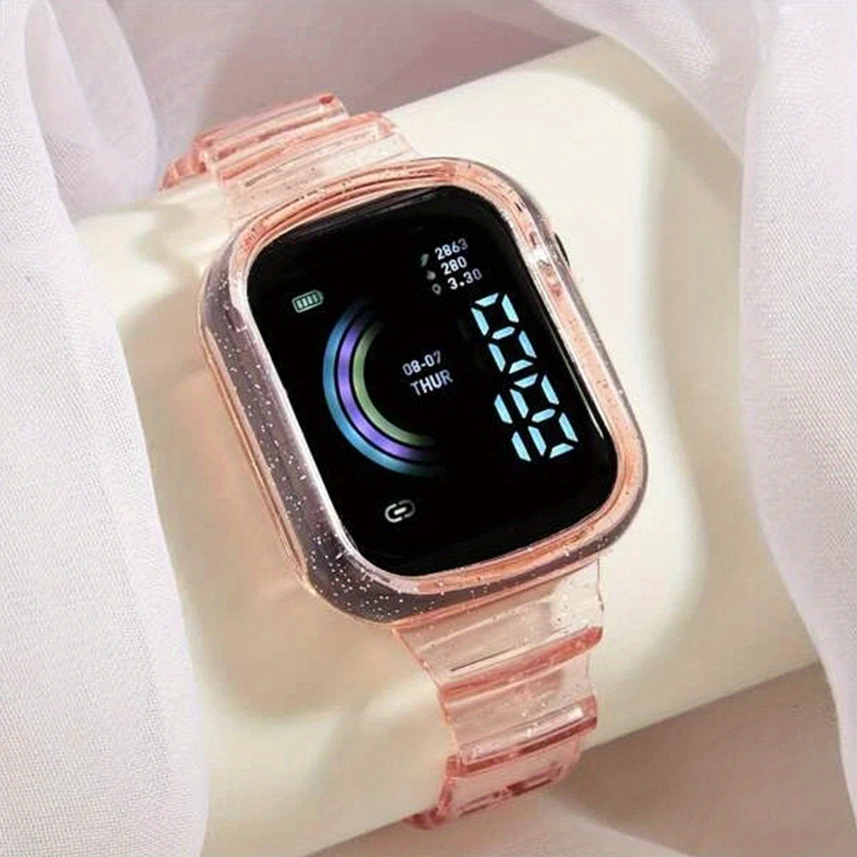 Large Screen Rainbow LED Square Watch For Kids