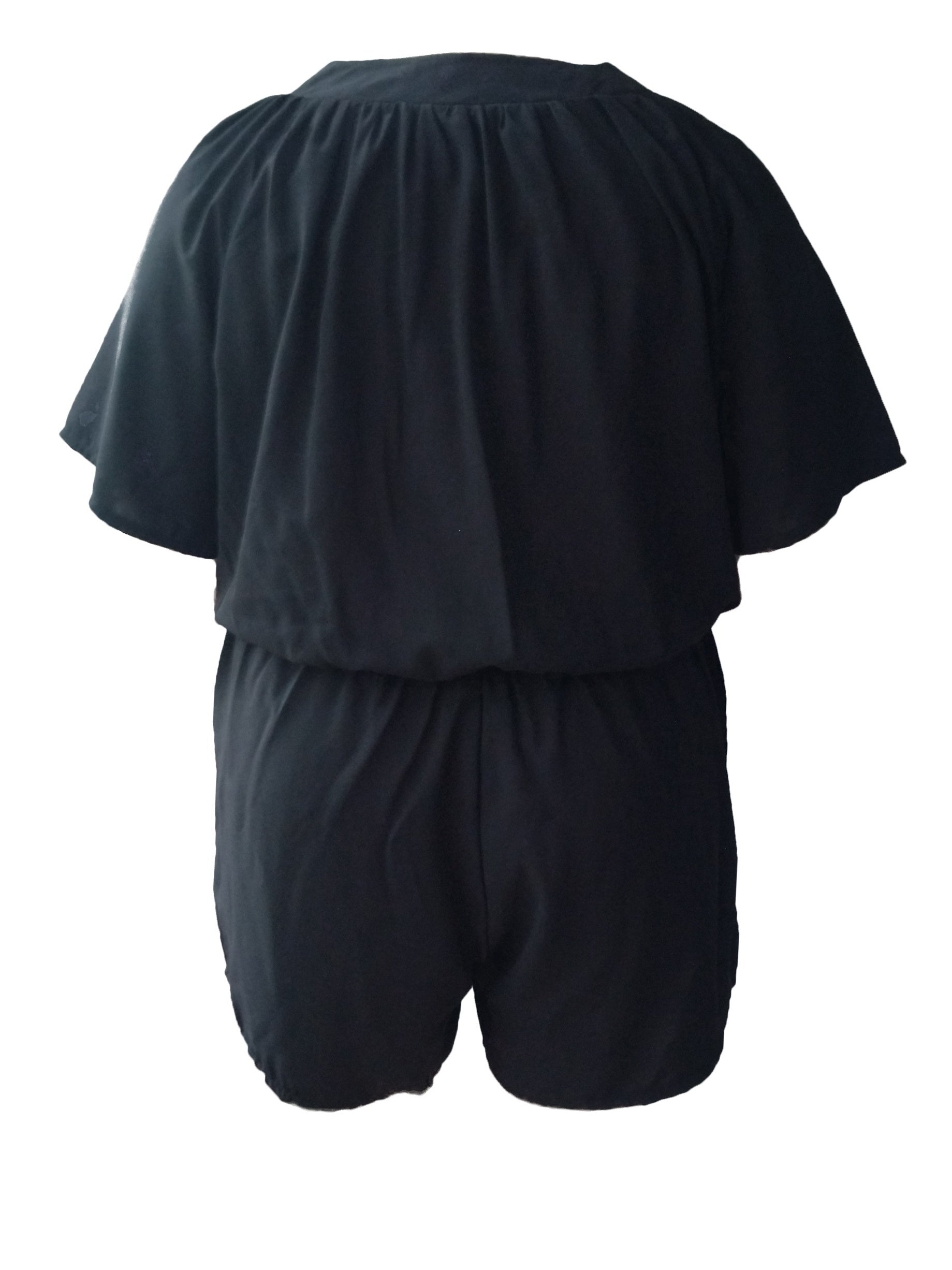 Women's Plus Size Button Up Short Sleeve Drawstring Waist Romper