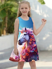 Cat Graphic Sleeveless Summer Dress for Girls