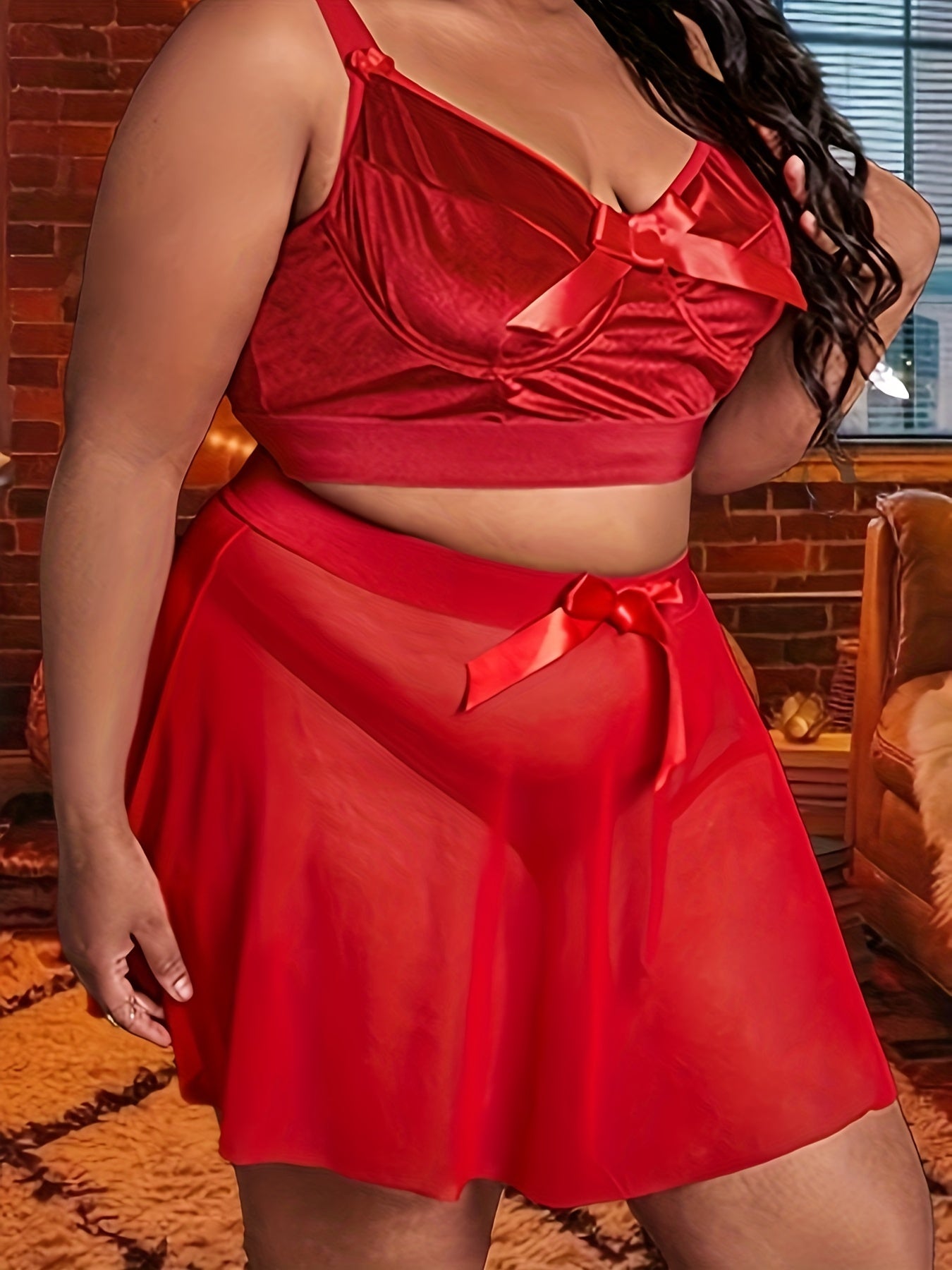 Velvet Ruffle Trim Christmas Lingerie Set