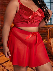 Velvet Ruffle Trim Christmas Lingerie Set