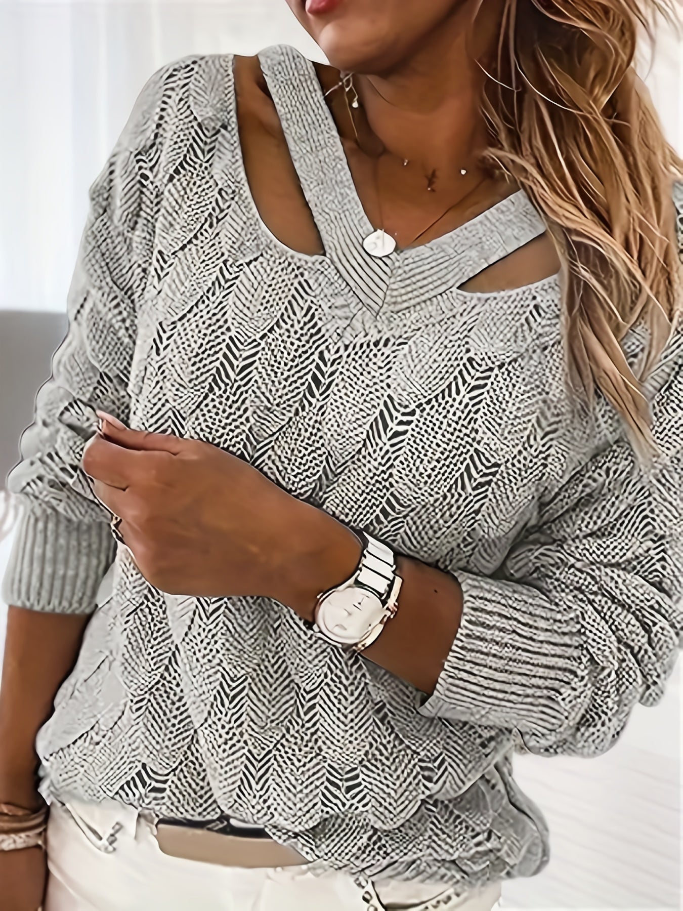 V Neck Long Sleeve Sweater Women's Clothing