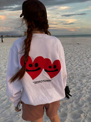 Heart Print Sports Sweatshirt Women's Tops