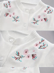 Floral Knitted Cardigan for Little Girls Spring Autumn Cotton Sweater Coat