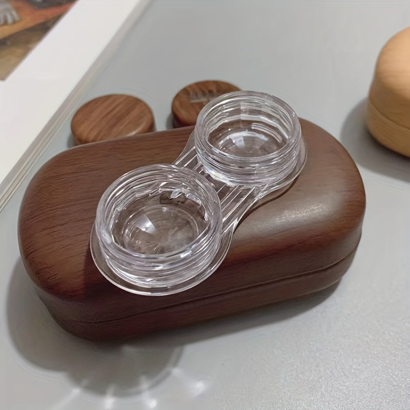 Wood Grain Lens Case with Mirror Storage Box