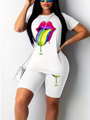 Eye Print Casual Two piece Set Tee & Shorts Outfits