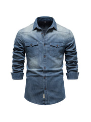 Men's Striped Stretch Denim Shirt Casual Slim Fit Jeans