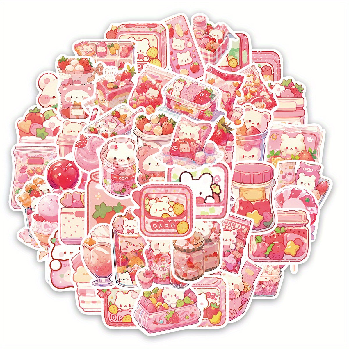 50pcs Pink Cartoon Dessert Waterproof Notebook Decorative Stickers