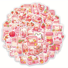 50pcs Pink Cartoon Dessert Waterproof Notebook Decorative Stickers