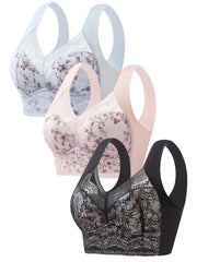 3pcs Lace Wireless Bras Push Up Seamless Bra Women's Lingerie