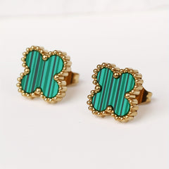 4 Leaf Clover Stud Earrings Minimalist Style Stainless Steel 14K Plated