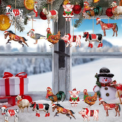 24Pcs Wooden Farm Animal Hanging Decor Christmas Tree Pendants