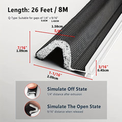 V Shaped Foam Kerf Door Weather Stripping, Easy Installation, Large Gap Seal