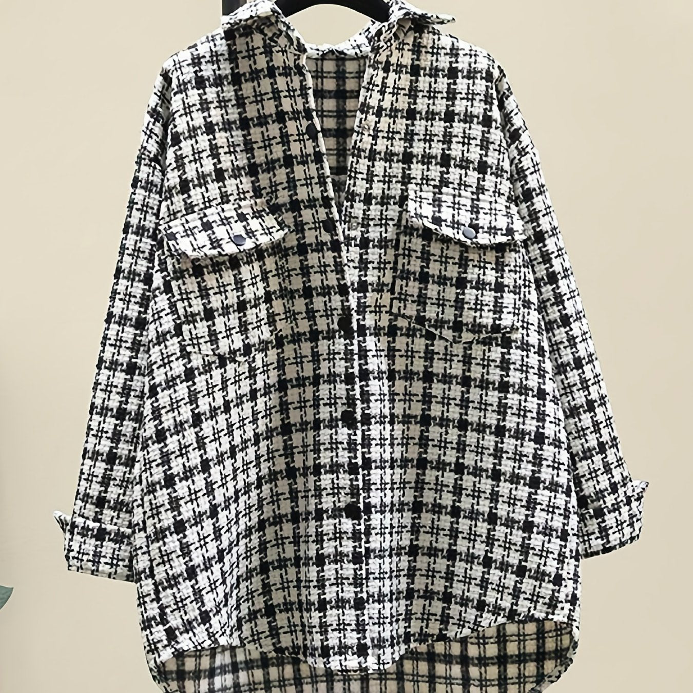 Tweed Plaid Drop Shoulder Jacket for Fall & Winter