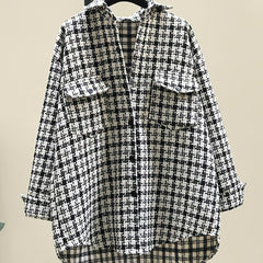 Tweed Plaid Drop Shoulder Jacket for Fall & Winter