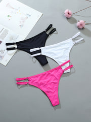 3 Pcs Double Thin Straps Thongs Breathable Low Waist Panties Women's Lingerie