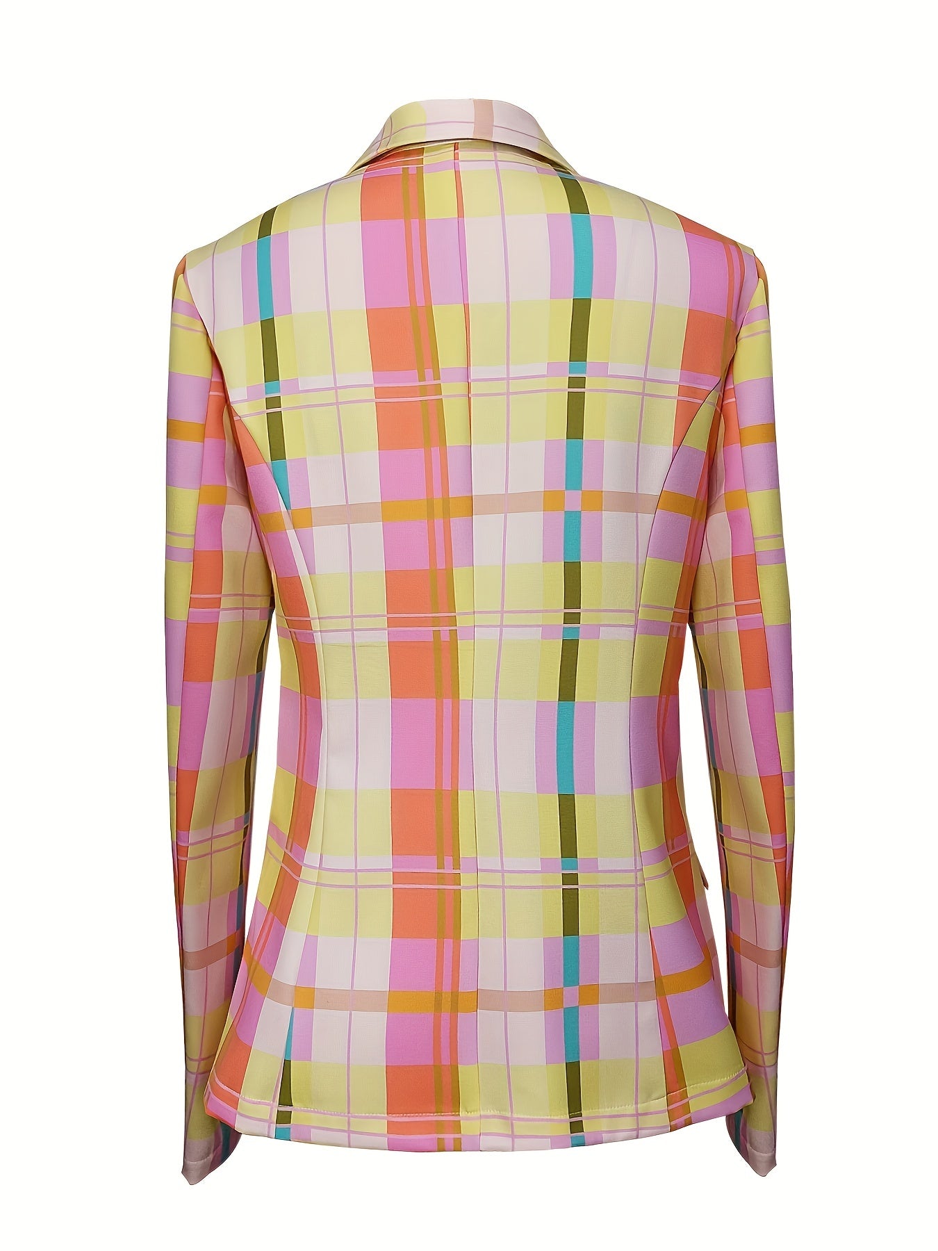 Plaid Print Lapel Blazer Double Breasted Outerwear Women's Clothing