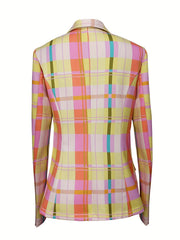 Plaid Print Lapel Blazer Double Breasted Outerwear Women's Clothing