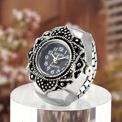 Mini Ring Watch Classic Retro Octagonal Pattern Watch