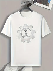 Gear Pattern Print Men's Comfy Sports T-shirt Graphic Tee
