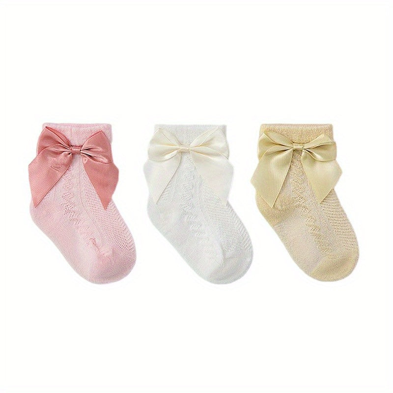 3 Pairs Casual Bow Knit Socks Soft Comfortable Elastic Thin Cotton Socks