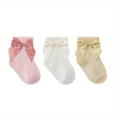 3 Pairs Casual Bow Knit Socks Soft Comfortable Elastic Thin Cotton Socks