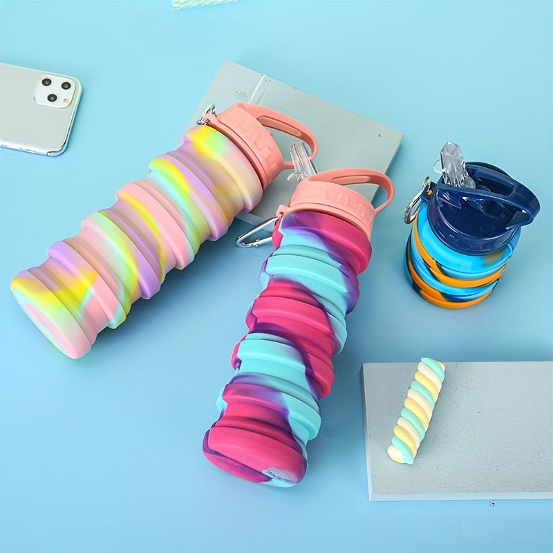 Collapsible Water Bottle w/ Straw 500ml Leakproof Travel Cup