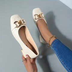 Women's Square Toe Low Heels Metallic Buckle Soft Sole Shoes