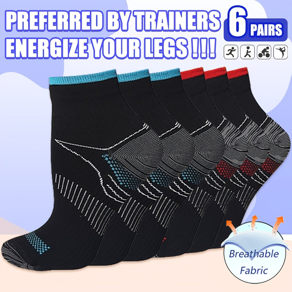 6pairs Sports Compression Socks Arch Support Breathable Comfortable Ankle Socks