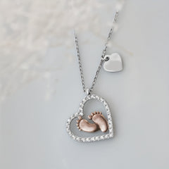Baby Foot Heart Pendant Necklace With Card - Party Holiday Birthday Gift